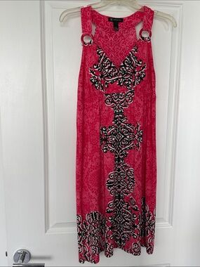 INC International Concepts Hot Pink Printed Midi Dress with White Swirl Pattern